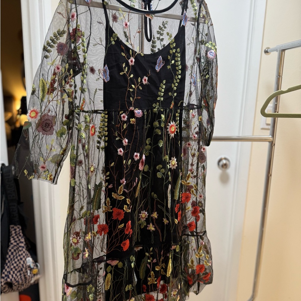 Lola Black Sundress with Bell Sleeves and Scoop Neck
